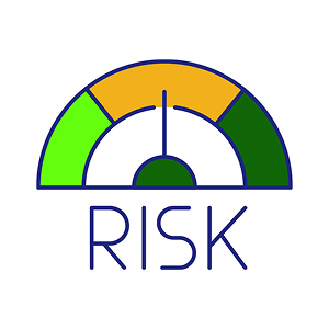 Gauge pointing to the middle segment, with text "Risk" below it.