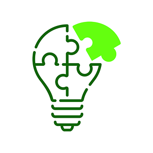 Lightbulb turned into puzzle pieces, with one piece highlighted at the top right.