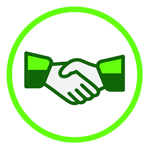 A handshake enclosed in a circle.