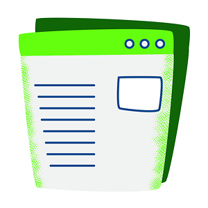 Stylized icon of a document inside an application window.