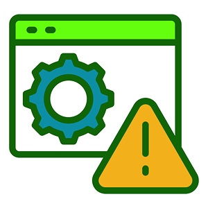 Application window with a gear inside it and an alert triangle icon overlayed on it.